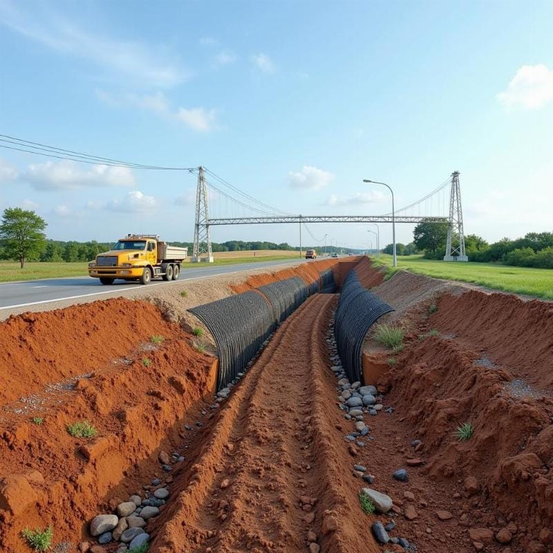 Công trình tường chắn rọ đá vững chắc, hỗ trợ nền đường cao tốc Biên Hòa Vũng Tàu, đảm bảo an toàn trước sạt lở.